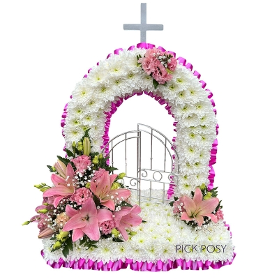 pink-cerise-lilies-lily-gates-of-heaven-funeral-flowers-tribute-delivered-strood-rochester-medway