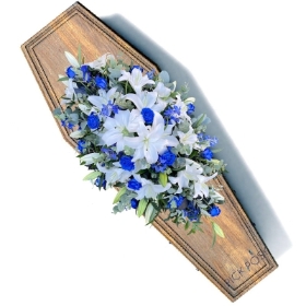 Blue Roses, Delphiniums & Lily Coffin Spray