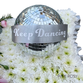 pillow-glitter-ball-come-dancing-wreath-funeral-flowers-tribute-delivered-strood-rochester-medway-kent