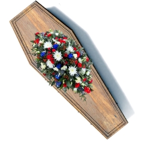 Blue-red-white-casket-coffin-spray-tribute-funeral-flowers-delivered-strood-rochester-medway