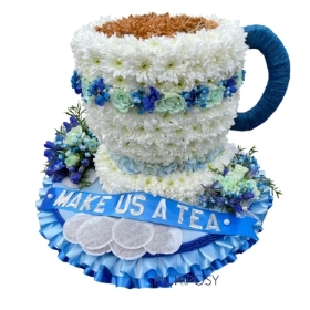 Blue & White Tea Cup & Saucer Funeral Tribute