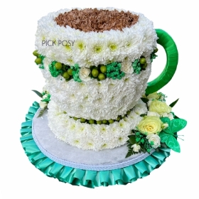 tea-cup-saucer-cuppa-green-brew-green-white-funeral-flowers-tribute-delivered-strood-Rochester-Medway