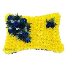 navy-blue-yellow-pillow-funeral-flowers-tribute-delivered-strood-rochester-medway-kent