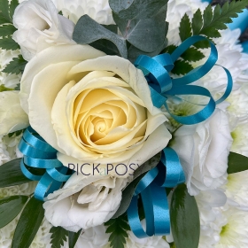 Turquoise-white-based-heart-funeral-flowers-tribute-wreath-delivered-strood-medway-rochester-kent