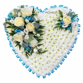 Turquoise-white-based-heart-funeral-flowers-tribute-wreath-delivered-strood-medway-rochester-kent